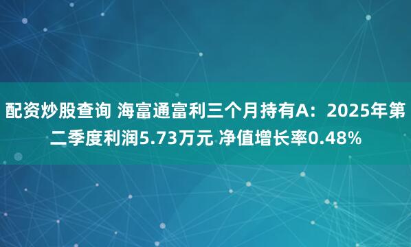配资炒股查询 海富通富利三个月持有A：2025年第二季度利润5.73万元 净值增长率0.48%